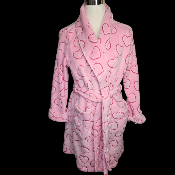 Secret Treasures Pink Hearts Belted Bathrobe Spa Size M 8-10 Pockets Sleepwear - Picture 4 of 12